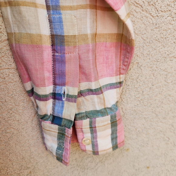 JONES NEW YORK Sport Women's Blouse Medium Plaid Pink 100% Linen Summertime - Picture 6 of 10